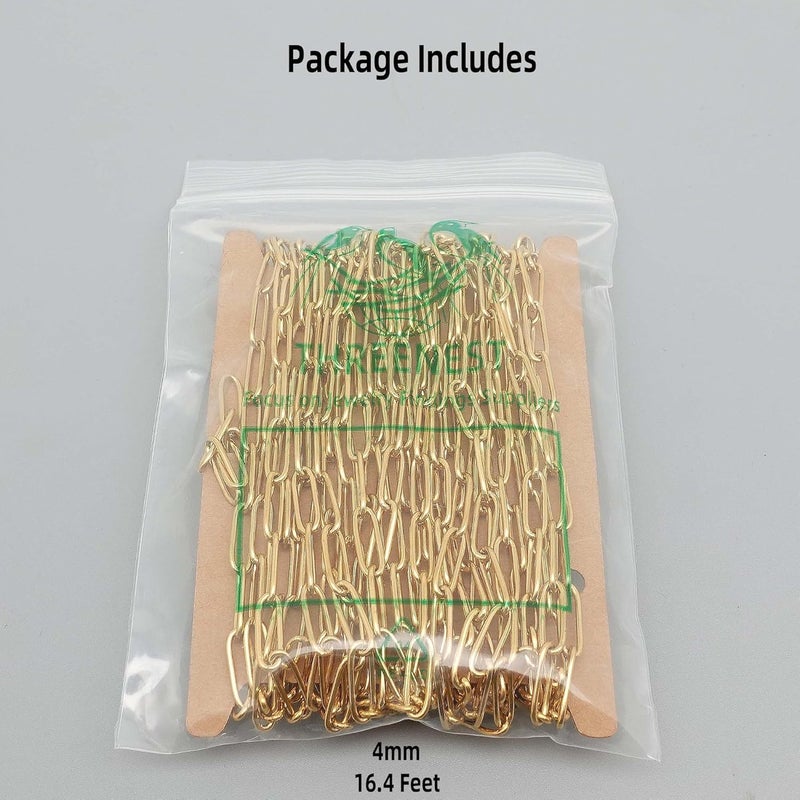 THREENEST 16.4-Feet Width 4mm Stainless Steel Paperclip Chains, 18K Real Gold Plated, Soldered Cable Long Craft Chain for Necklace Bracelet Earring Jewelry Making (2202-GOLD-5M) - Image 4